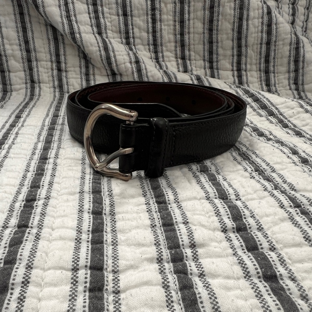 Coach Black Leather Belt with Silver Buckle